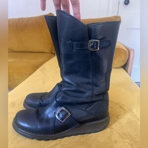 Fly London Mes 2 Womens Black Mid Calf Wedge Zip Up Leather Boots, EU 38